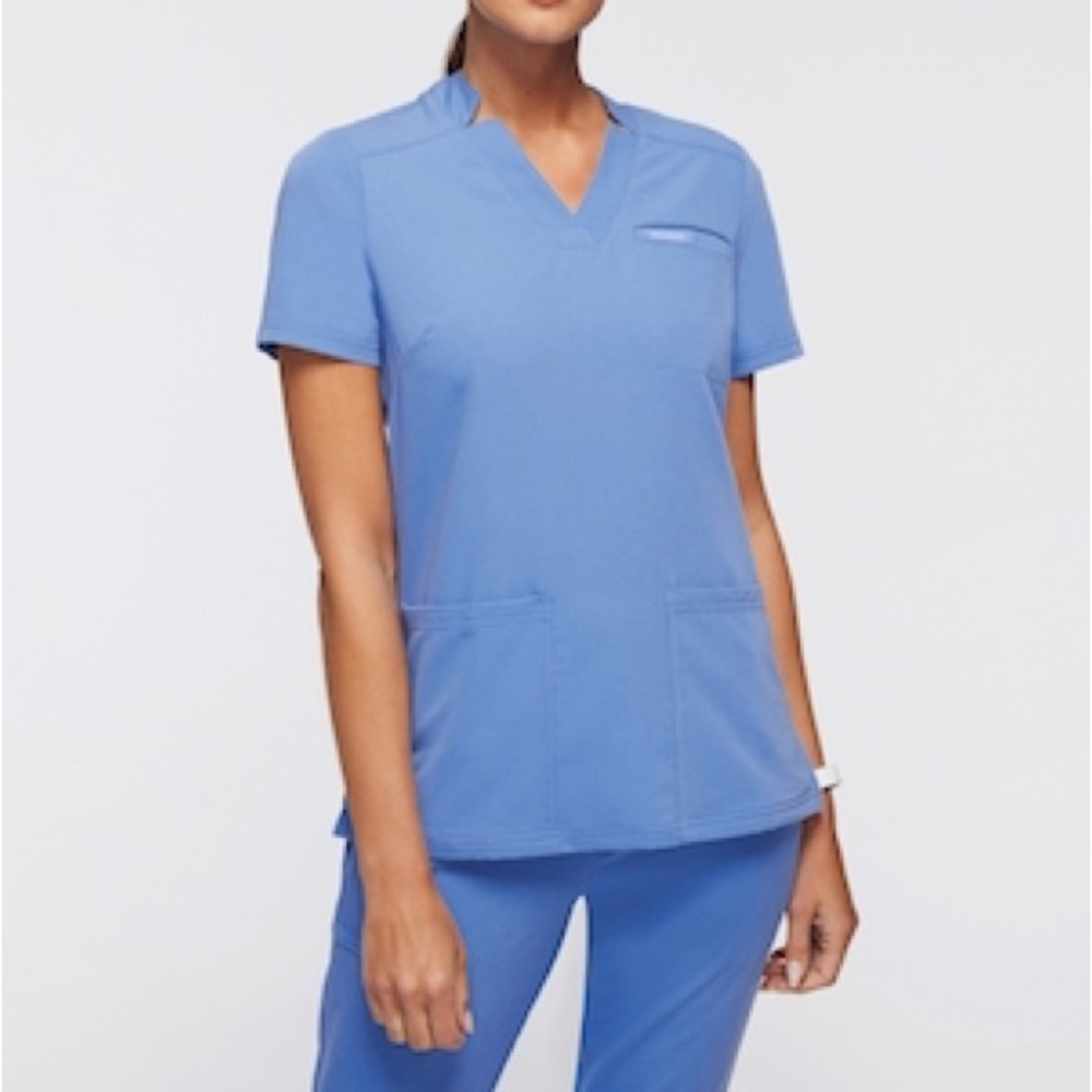 NEW Jaanuu 3 Pocket Scrub Top Ceil Blue XXS